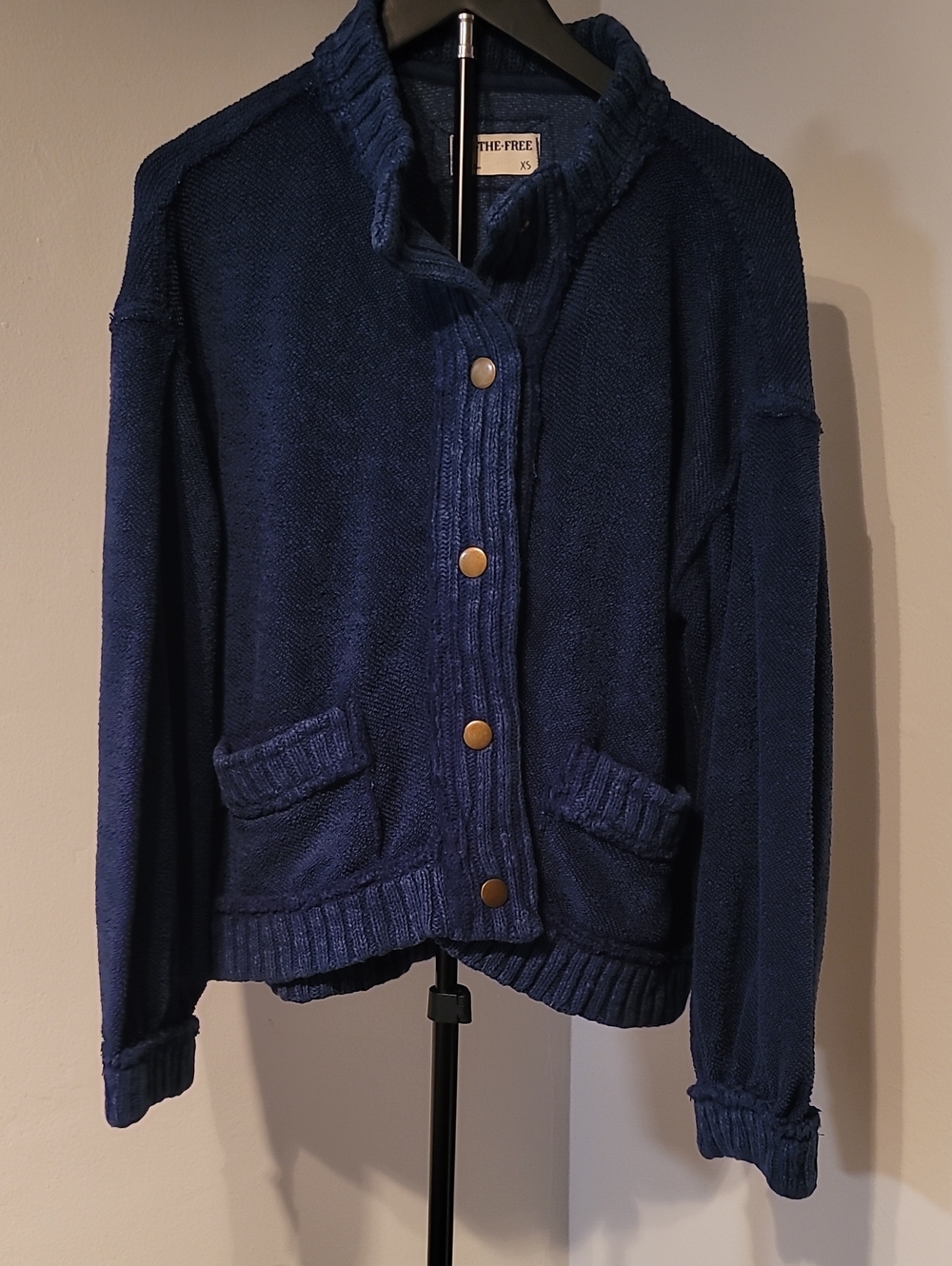 We The Free Deep Navy Button-Front Cardigan